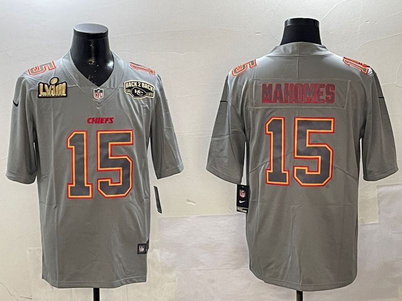 Men Kansas City Chiefs 15 Mahomes Grey 2025 Nike Vapor Limited NFL Jersey style 2105
